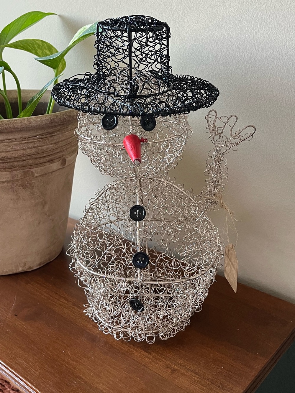 Handmade Wire Snowman Holiday Decor in Black and Silver